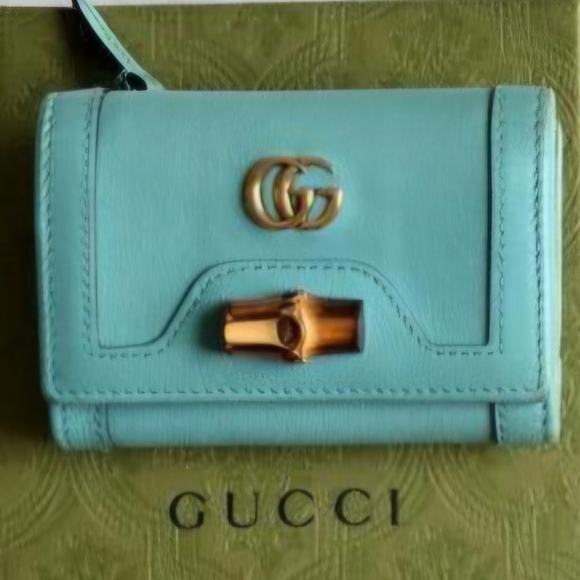 Gucci Handbags - Gucci Aqua Leather Wallet with Bamboo Accent